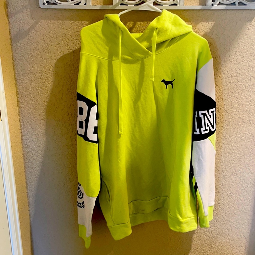 Women’s PINK neon yellow hoodie sz L